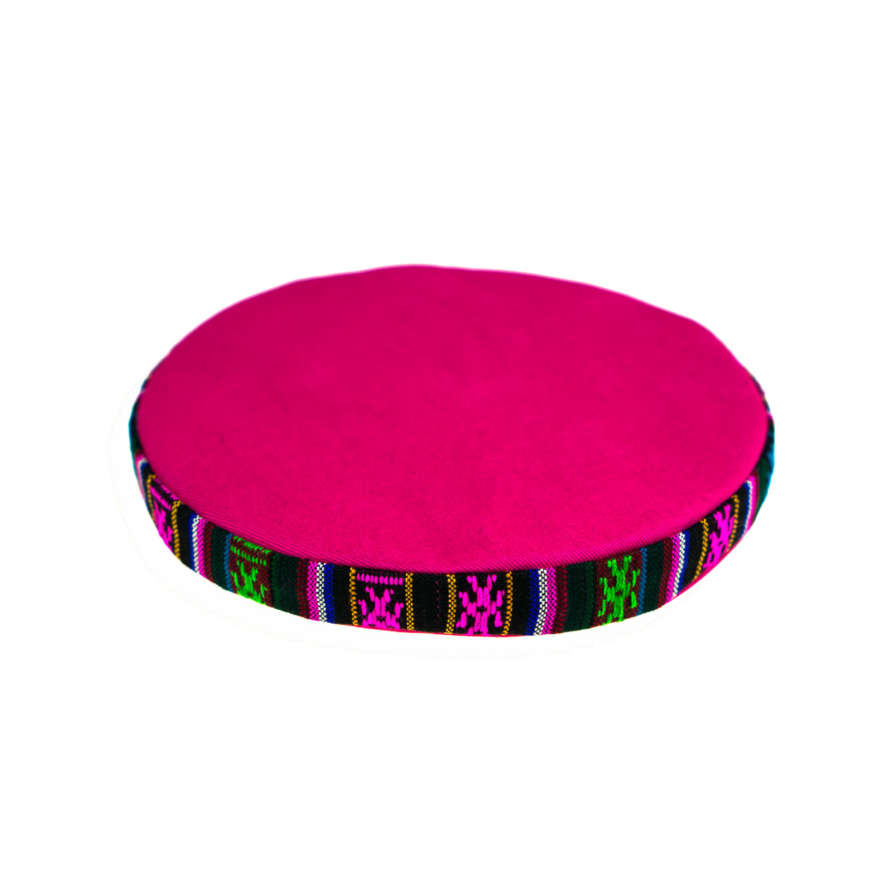 Runde Unterlage für Klangschale pink mit bunter Borte, Durchmesser 15 cm, Seitenansicht