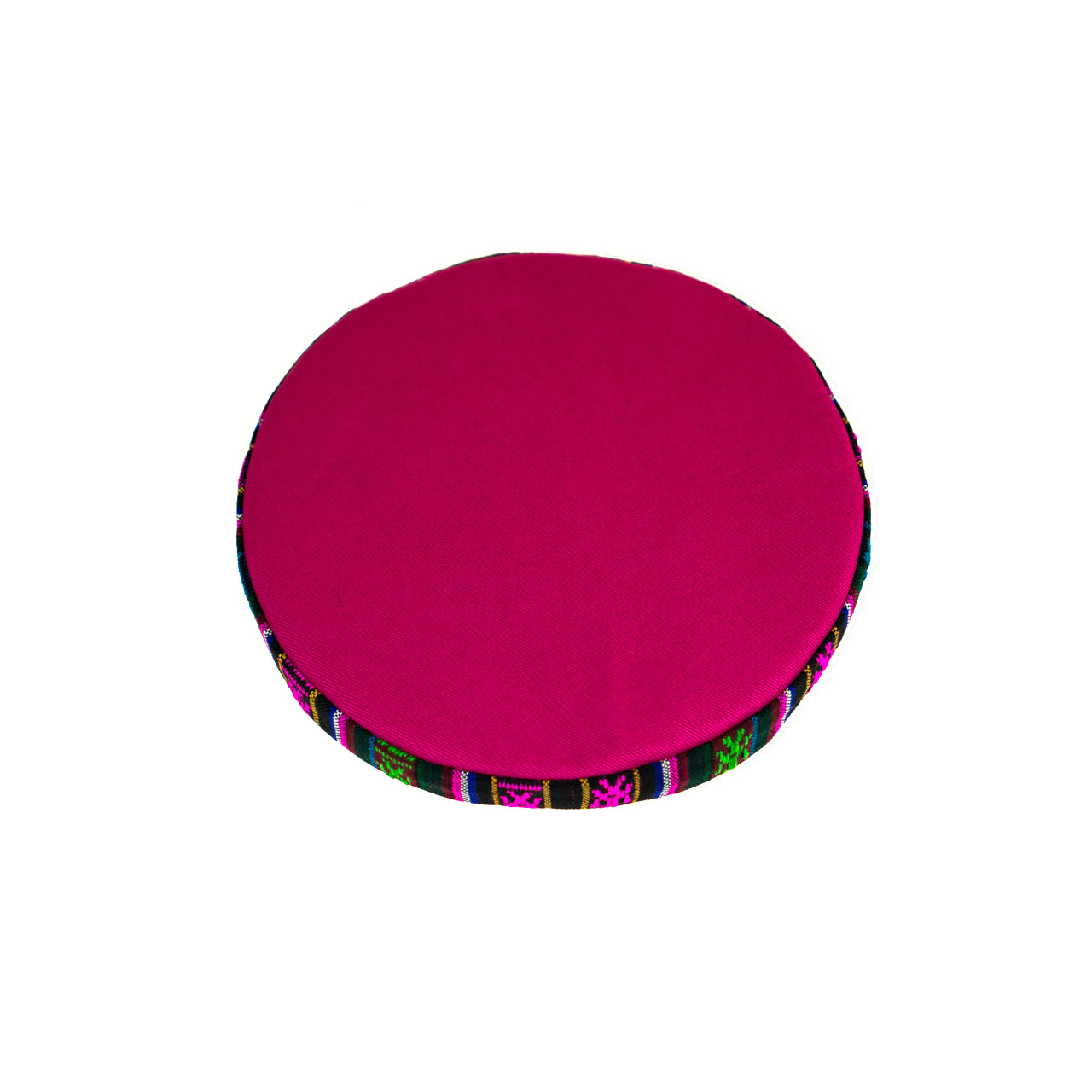 Unterlage für Klangschale rund pink mit bunter Borte, Ø 15 cm, Draufsicht